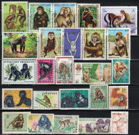 Monkey Gorilla, Barboon Stamps, 25 Different