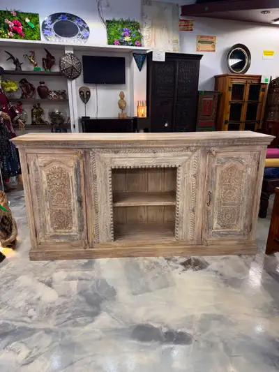 ✅ Grand Buffet Indien en teck massif, Bahut haut, crédence, View more