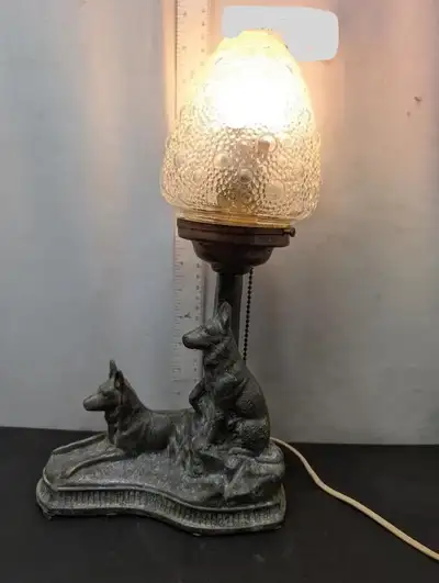 RETRO VINTAGE ART DECO TABLE LAMP - GERMAN SHEPPARD DOGS 15", View more