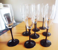Champagne Crystal Glass Flutes with Tall Black Stems - NEW
