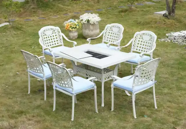 7-Piece Cast Aluminum Patio Set w/ Fire Pit Table in Patio & Garden Furniture in Markham / York Region - Image 6