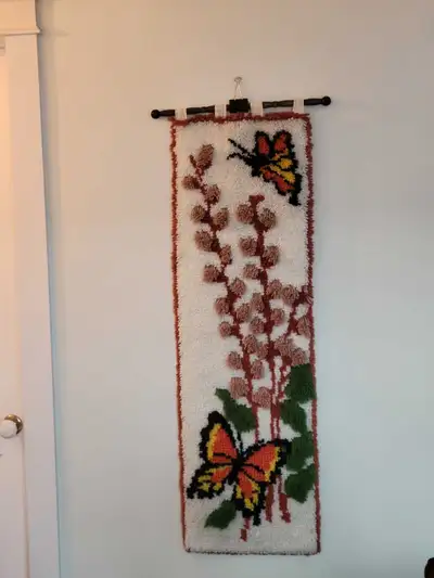 Vintage Boho Monarch Butterfly Rug Hooking Tapestry. 48" x 15"., View more