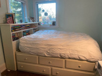 Double bed frame with drawers/shelf
