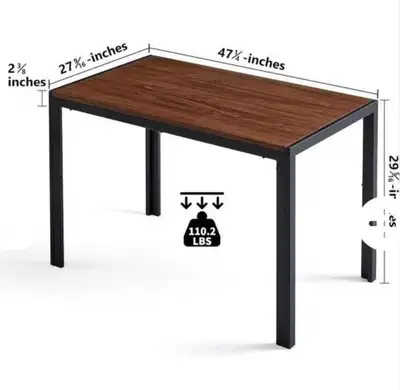 Modern Walnut Dining Table 47” Metal Frame Kitchen Table NEW, View more
