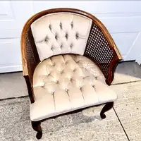 Vintage Velvet Tufted Cane Back Barrel Chair 