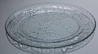 Glass Serving Platter Embossed Leaves and Berries 18 x 13.5 inch
