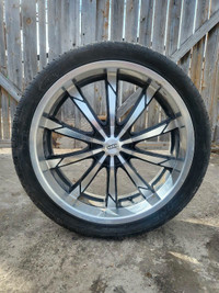 22 inch x 8 +35 DIP rims/tires. 3 good shape, 1 damaged.  $350 