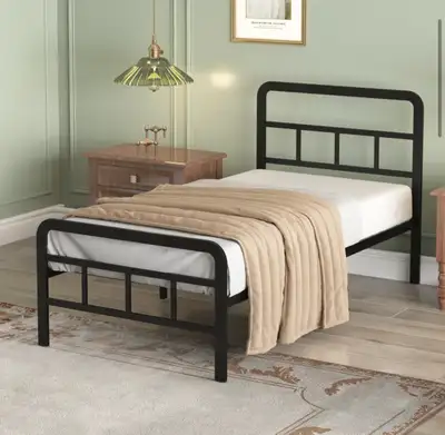 Modern black metal twin XL bed frame, View more