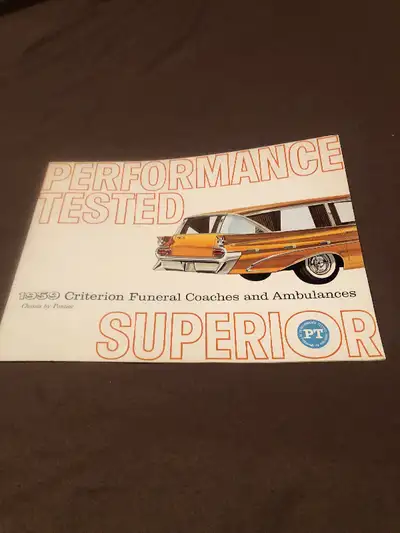Here is an NOS colour Superior Coach catalog for the 59 Pontiac ambulances and funeral coaches—. Ver...