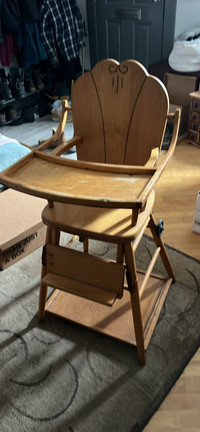 Antique wood baby highchair that converts to a table