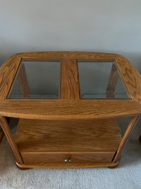 Oak and glass end table
