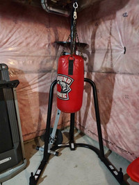 Century brand punching bag stand with 75lb bag and gloves