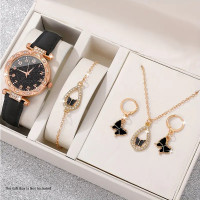 Black - 5pcs - set Women's Watch Shiny Rhinestone Quartz Watch