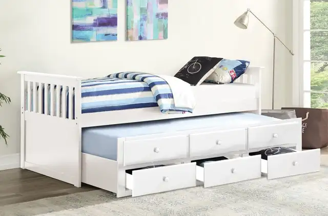 MILTON BED - WHITE/COFFE WOODEN CAPTAIN BED $399 in Beds & Mattresses in Oakville / Halton Region - Image 3