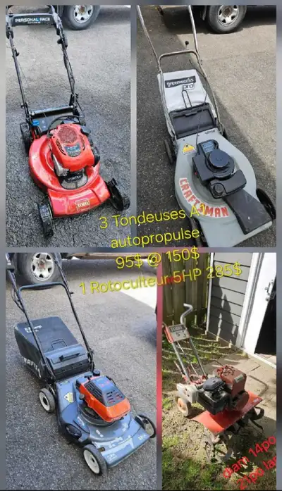 3 Tondeuses & 1 Rotoculteur 5HP à partir de..., View more