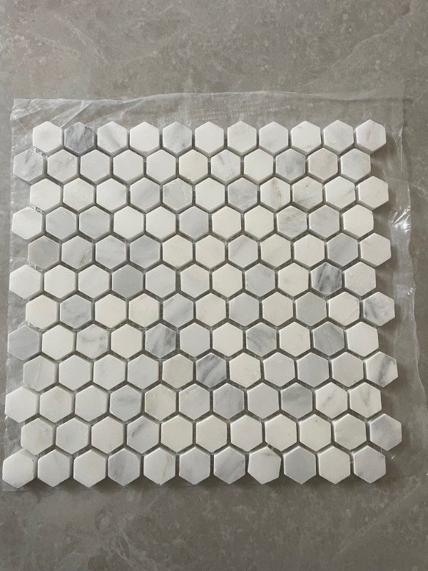 1" HEX Carrera Mosaic Marble Tile polished in Floors & Walls in City of Toronto