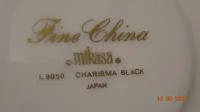 Mikasa dinner set, black accents, little used, for 8, View more
