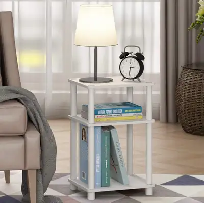 Furinno Just 3-Tier No Tools Tube End Table, White, View more