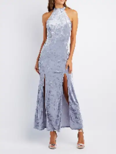 Silver Blue New Years Eve Christmas Graduation Velvet Long Dress, View more