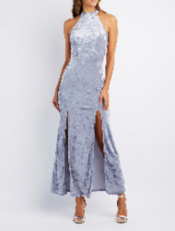 Silver Blue New Years Eve Christmas Graduation Velvet Long Dress in Other in Calgary