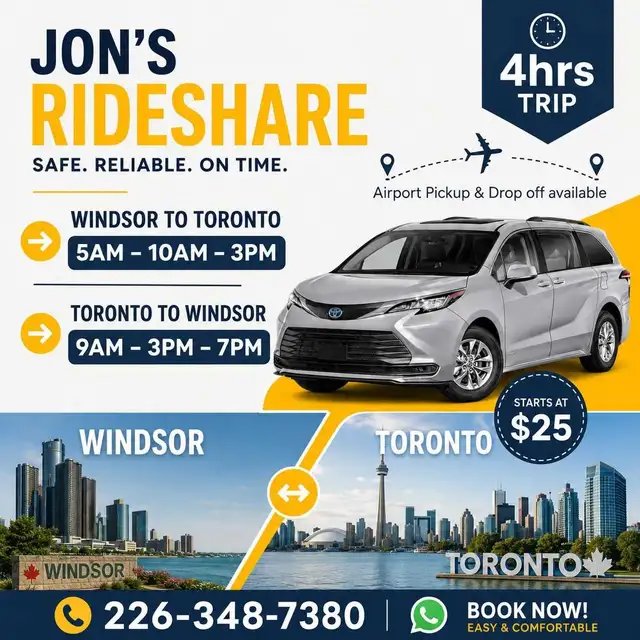 5AM ,10AM, 3PM,   》WINDSOR TO TORONTO / AVAILABLE 