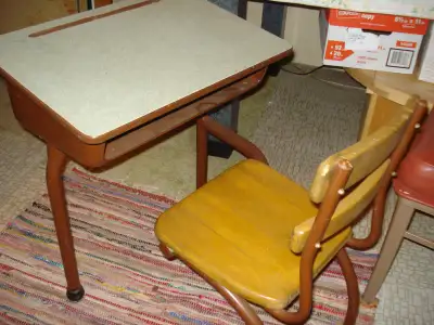 Wood/metal child's school desk, View more