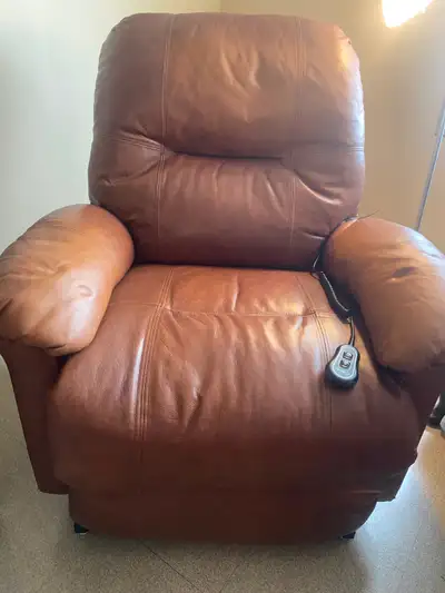 Best brand whiskey coloured leather reclining lift chair… simple up and down/extension mechanism-no...