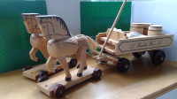 RARE German Wooden Horses and Carriage vintage
