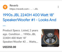 Jbl 2240H 18" subwoofer 