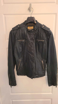 New Superdry black leather jacket women's large