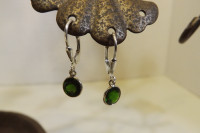Sterling Silver Green Rhinestone Earrings for Pierced Ears