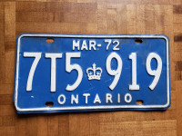 1972 Ontario licence plate metal bureau plaque 72 hot rod car
