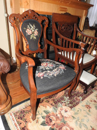 antique Victorian side / parlour chair, original needlepoint