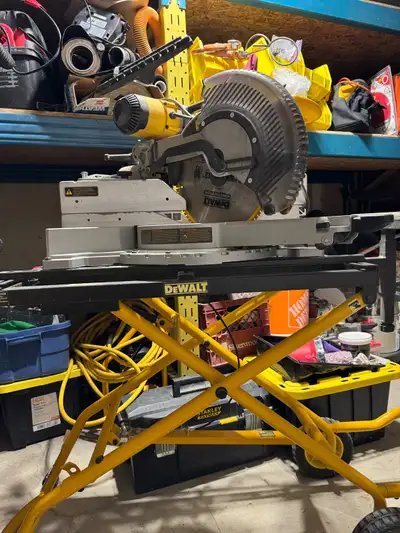 Dewalt 12” dual bevel sliding compound mitre saw on rolling stan, View more