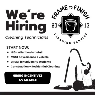 HIRING: CLEANING TECHNICIANS!, View more