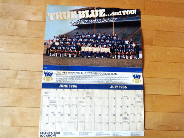 1985  CFL Winnipeg Blue Bombers Football Team Schedule Calendar in Arts & Collectibles in Winnipeg