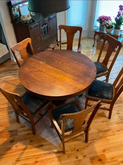 Antique Quarter-Sawn Tiger Oak Dining Set, View more