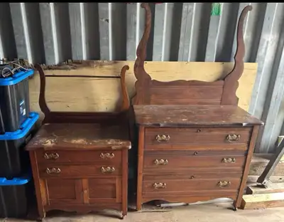 Beautiful antique wash stand and dresser. Both in working order. Perfect restoration projects. Solid...