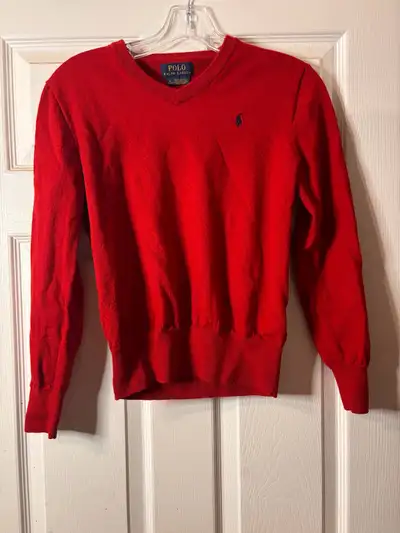 Polo Ralph Lauren Red Wool V-Neck Sweater –  (Fits like S-M), View more