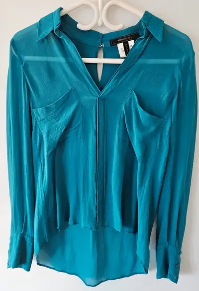 BCBG Max Azaria Blue/Teal 100% Silk Blouse, Size XS, View more