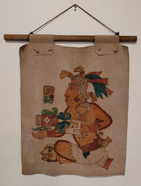 Vintage Rare Mexican Mayan Suede Wall Hanging Art Work