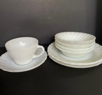 8 Piece Anchor Hocking Milk Glass Dishes Vintage Dinnerware