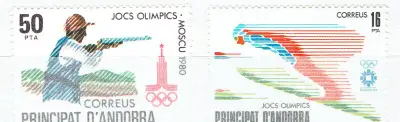 ANDORRA.  2 timbres "JEUX OLYMPIQUES  MOSCOU 1980, et SARAEVO "., View more