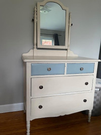 Antique Dresser with Mirror Chalk Painted Distressed Look