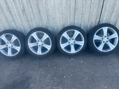 Selling 4 tires and rims, fits many Mercedes-Benz models like C-Class, E-Class, and CLA. Good condit...