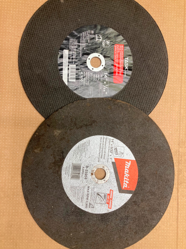 2 -  ONLY. 14”  chop saw blades with 1”. Bore in Power Tools in Saskatoon - Image 2