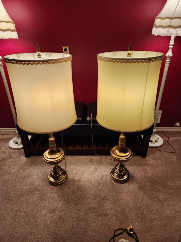 Pair of Vintage Tall Brass Table Lamps 42in Tall in Indoor Lighting & Fans in Edmonton