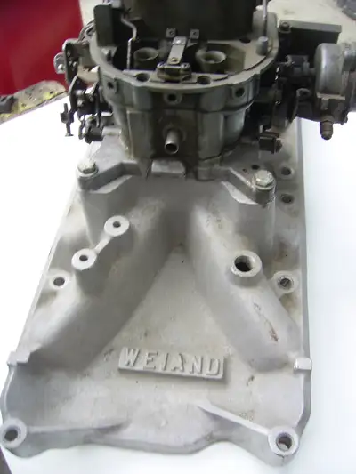 Vintage Weiend aluminum 4 bbl intake manifold with carb ............................... $378 Small b...