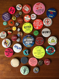 44 Vintage Pinback Buttons Pins Badges for craft hats vest fun