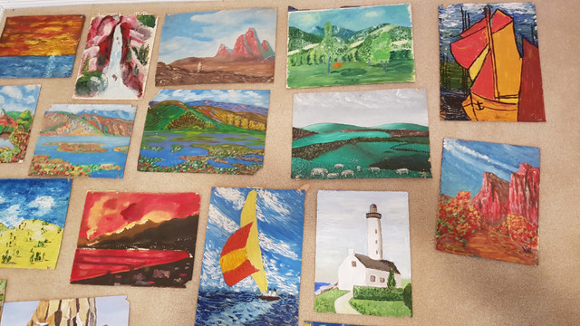 Fun Colours Oil Paintings on Paper, Canvas or Wood - $1 Each in Arts & Collectibles in Edmonton